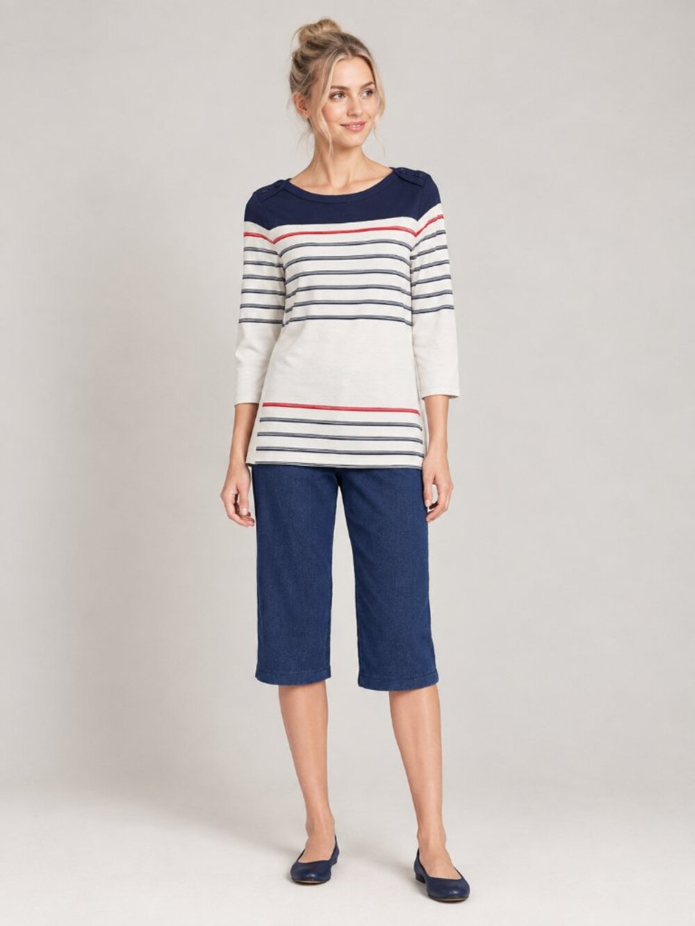 2/$30 Lands' End High Rise Pullon Denim Capri Dark Wash Medium 10- 12 #A4801